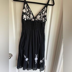 Medium, light weight beach cover up, black with white embroidery